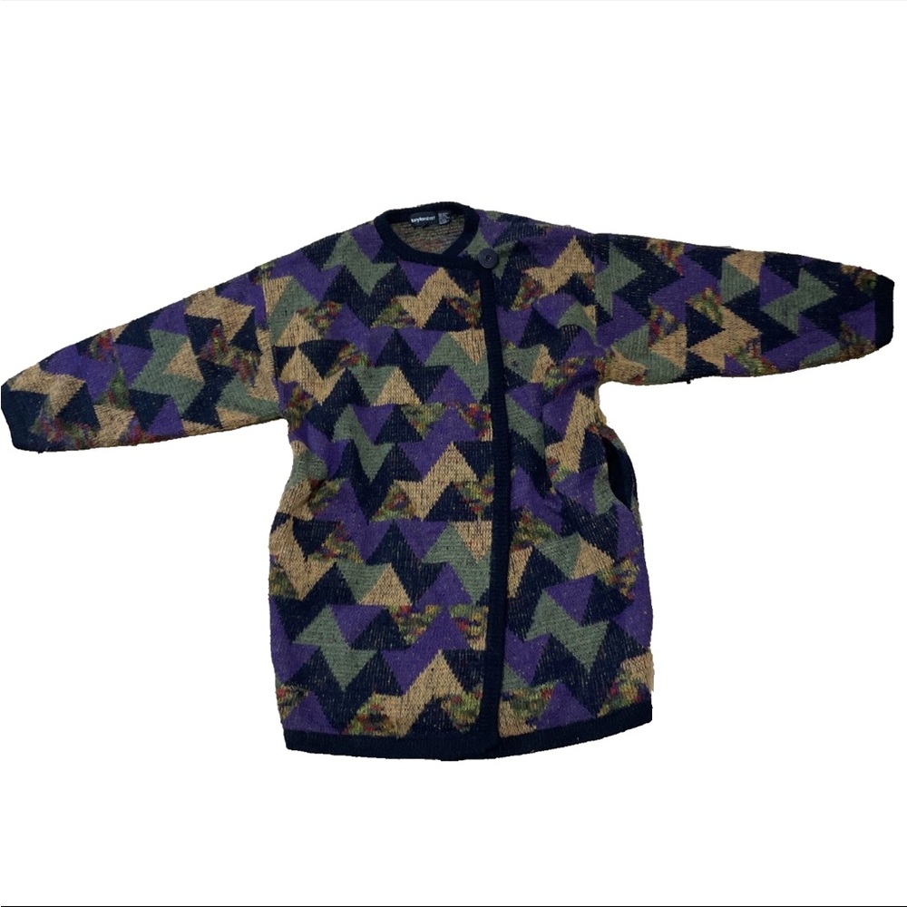 Tony Lambert Cosby Sweater Cardigan Wool Blend Womens L Geometric Multi Gran VTG